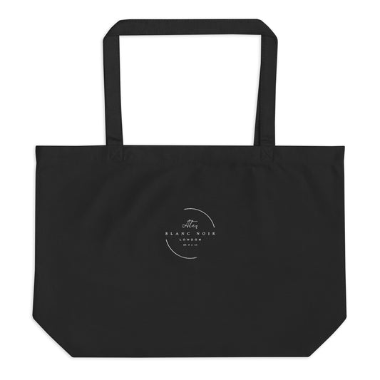 London-Inspired Embroidered Black Tote Bag - Large and Eco-friendly by Blanc Noir