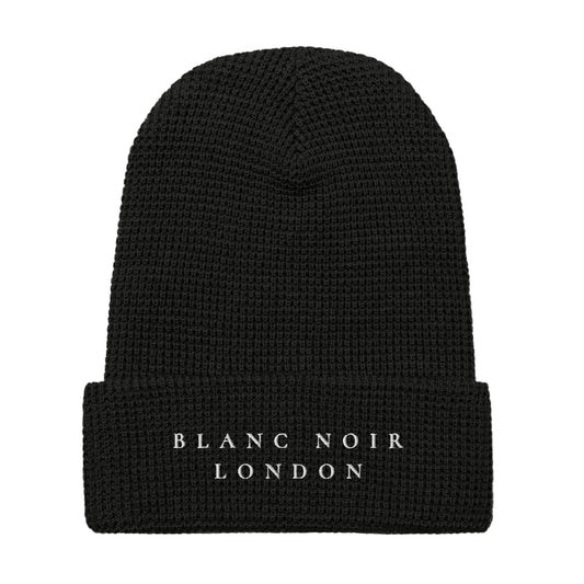 Stylish Womens Embroidered Black Waffle Beanie Hat - Cozy Winter Accessories